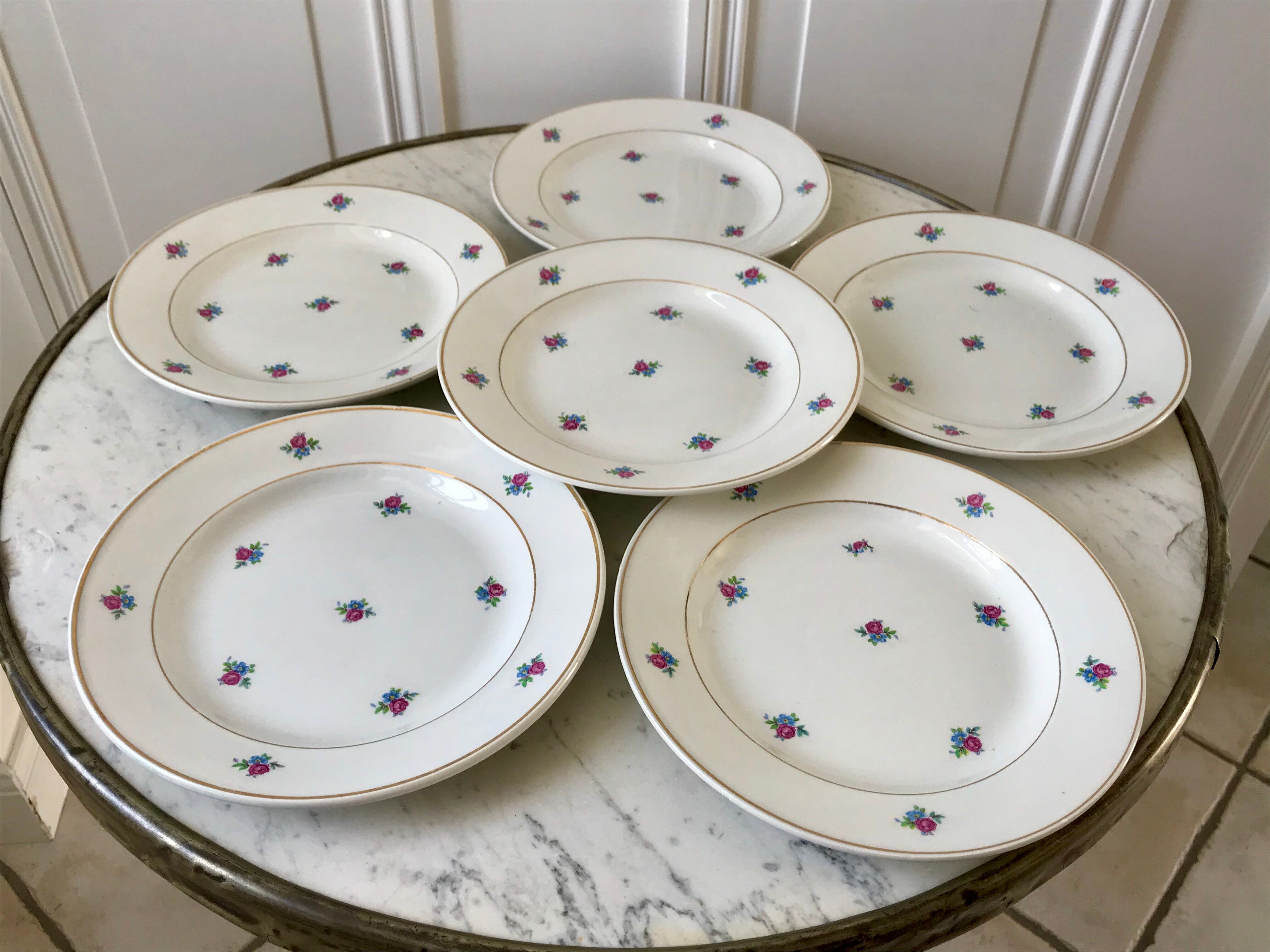 set of 6 dessert plates Digoin Sarreguemines model Floréal years 50-60