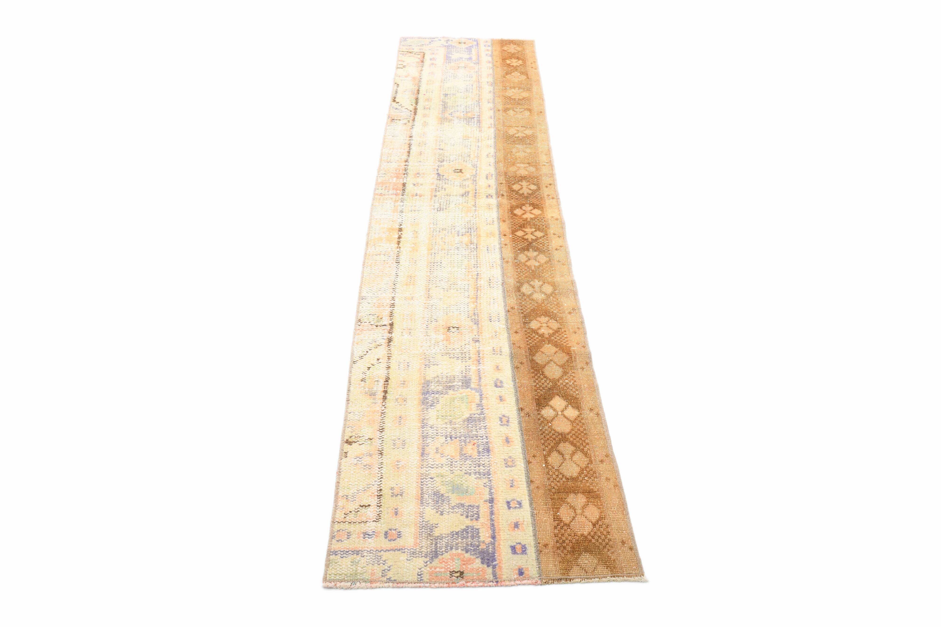 Tapis de couloir vintage pêche et crème 2x8, 57x246 cm
