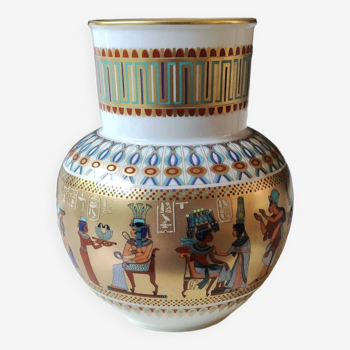 Vase boule AK. Kaiser/Germany. Décor scènes Mythologie égyptienne/Pharaon Tut Ankh. En porcelaine