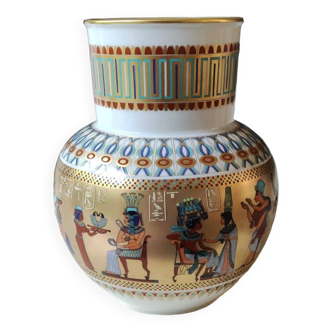 Vase boule AK. Kaiser/Germany. Décor scènes Mythologie égyptienne/Pharaon Tut Ankh. En porcelaine