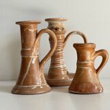 3 vintage handcrafted pottery candle holders