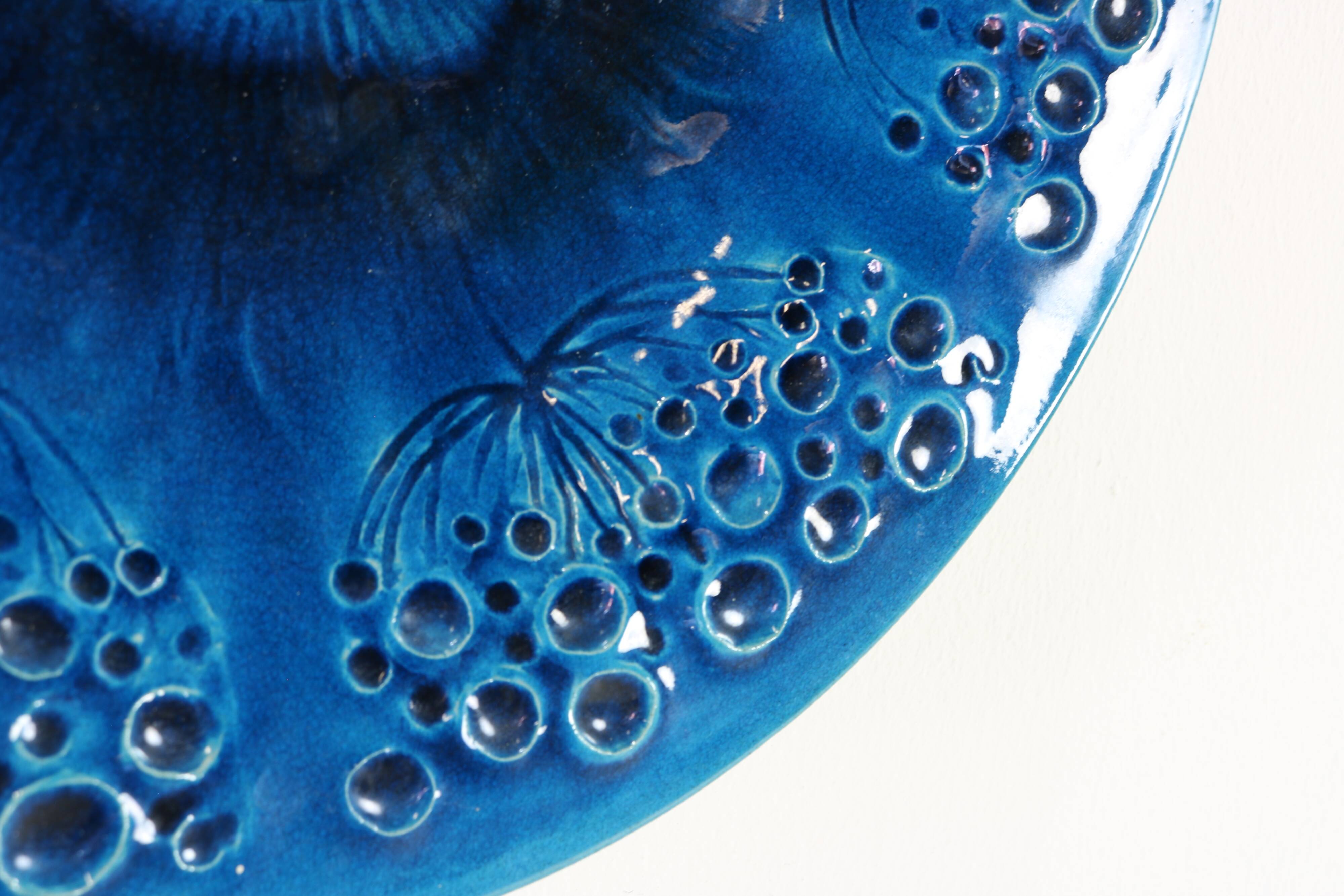 Danish mid-century blue turquoise large ceramic plate by H.A. Kahler