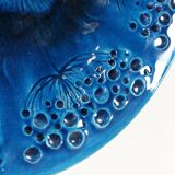 Danish mid-century blue turquoise large ceramic plate by H.A. Kahler