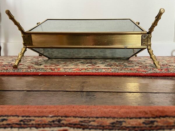 Porte-Revues en Laiton et Verre Faux Bambou style Maison Baguès, 1960s