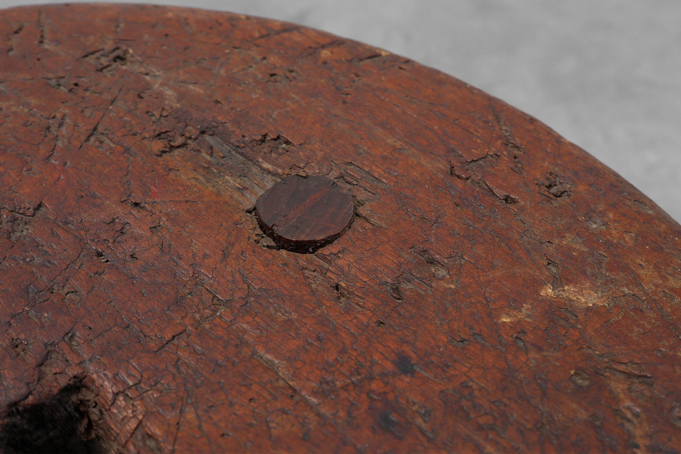 Rustic Wabi Sabi style solid oak tripod stool, France ca. 1850
