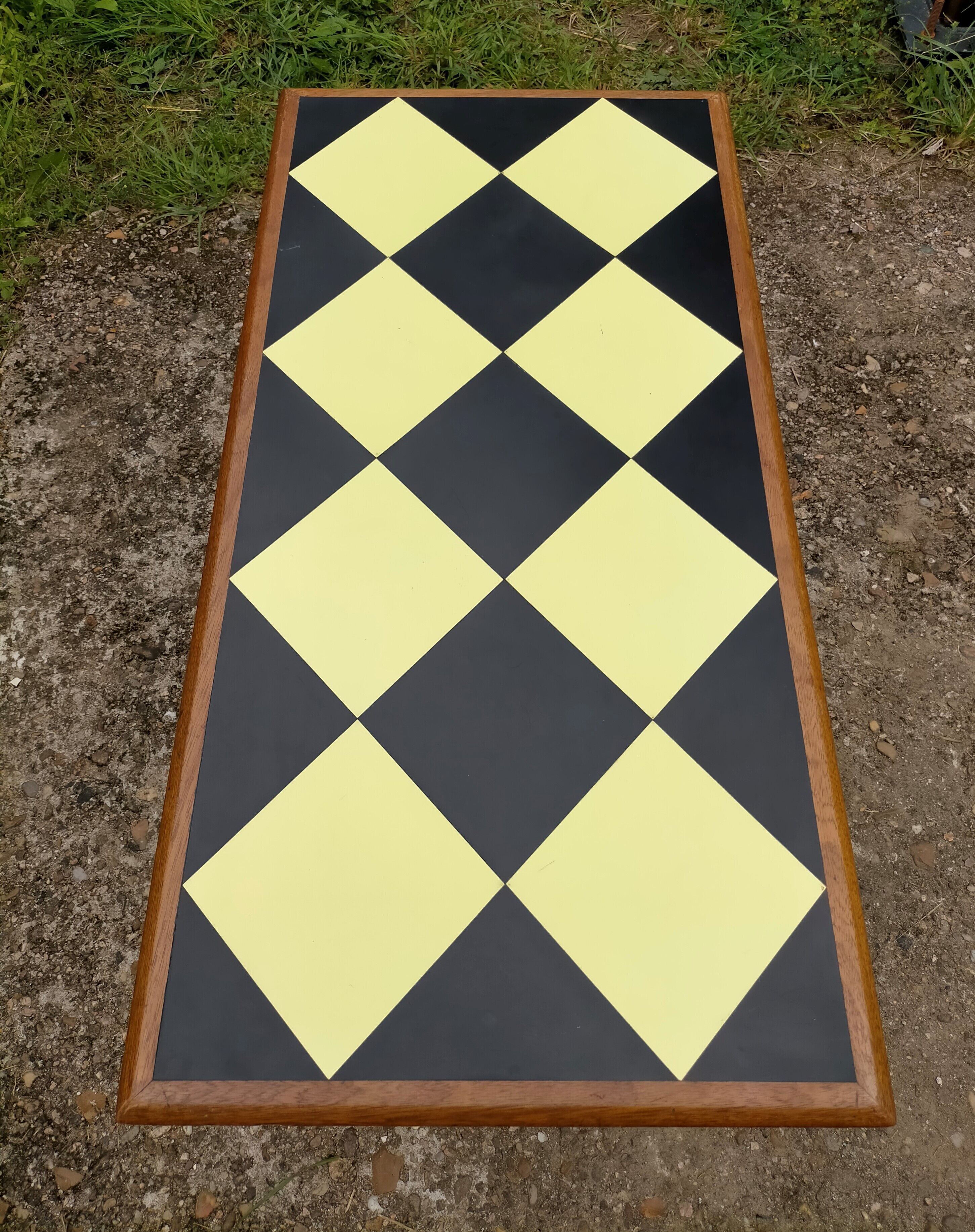 Scandinavian coffee table with chessboard checkerboard pattern