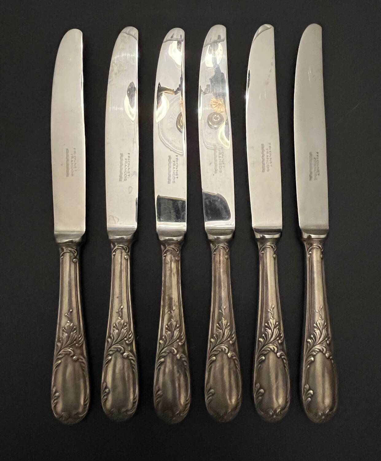 6 Rocaille silver-plated metal knives