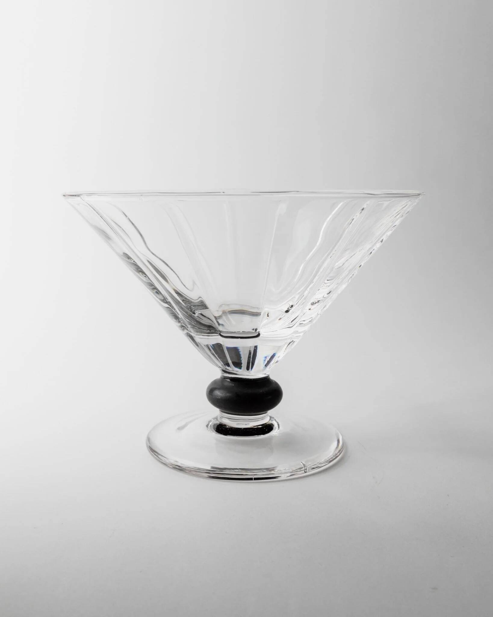 Vintage Murano Glass Centerpiece Bowl on Pedestal in Clear Glass with Black Stem Accent – Italy 1970s