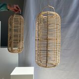 Large lantern-shaped rattan pendant lamp H50 D24