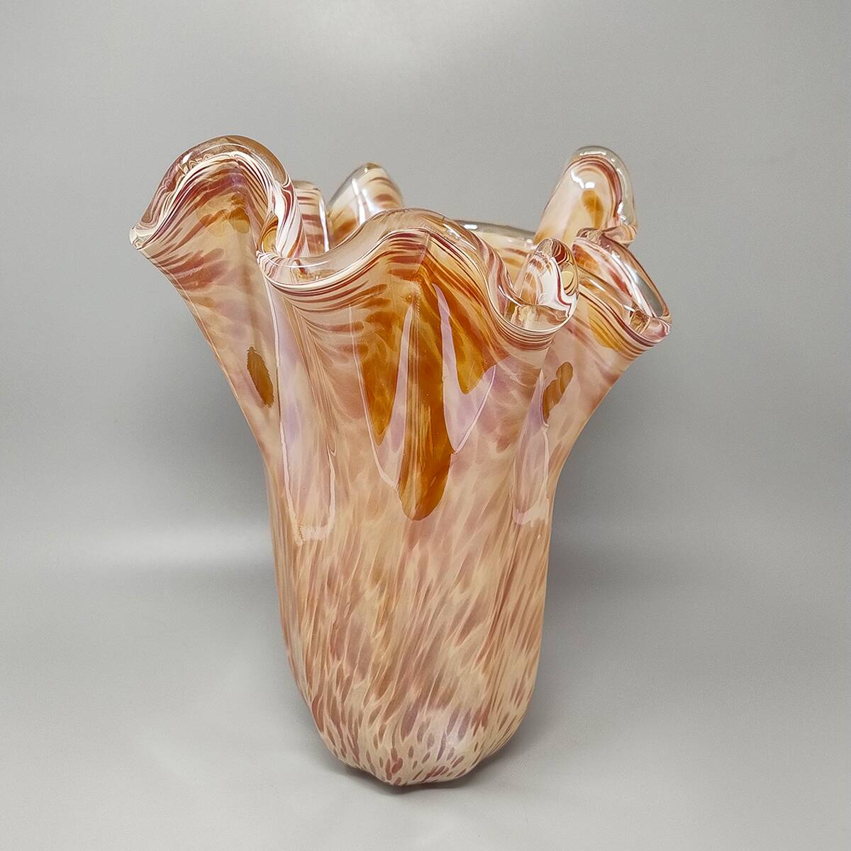 1970s Exquisite Michielotto Murano Glass Draped Vase. Made in Italy