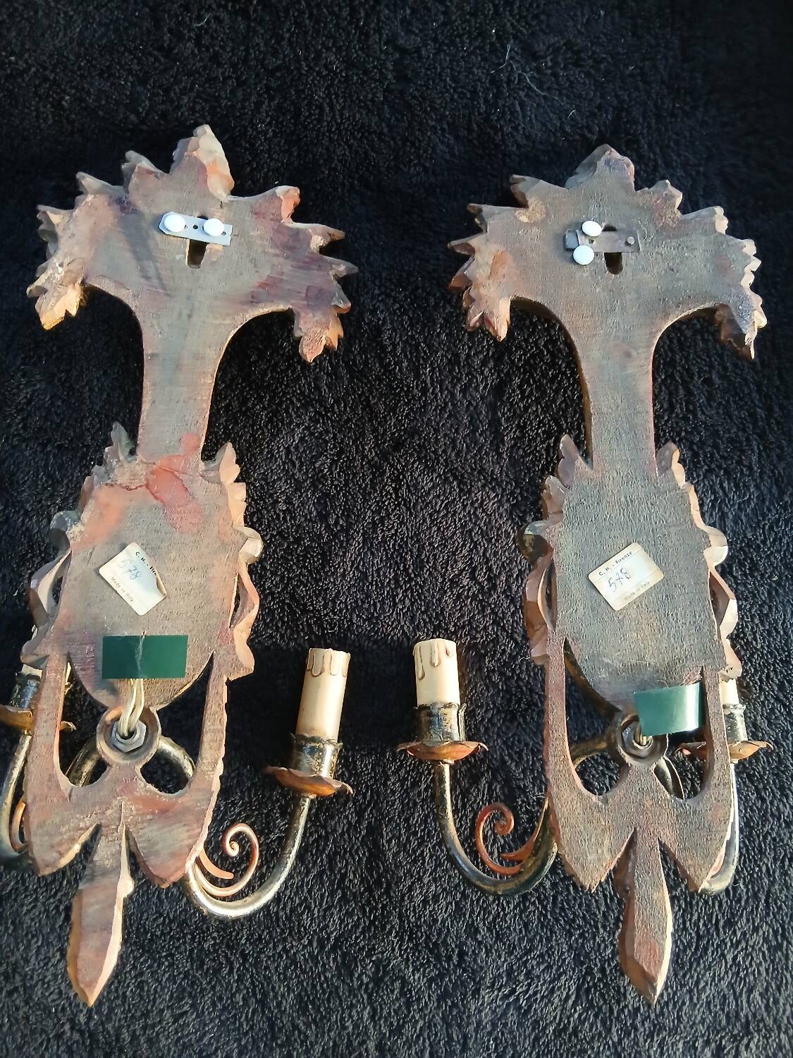 Antique Italian Firenze medallion wooden wall lights