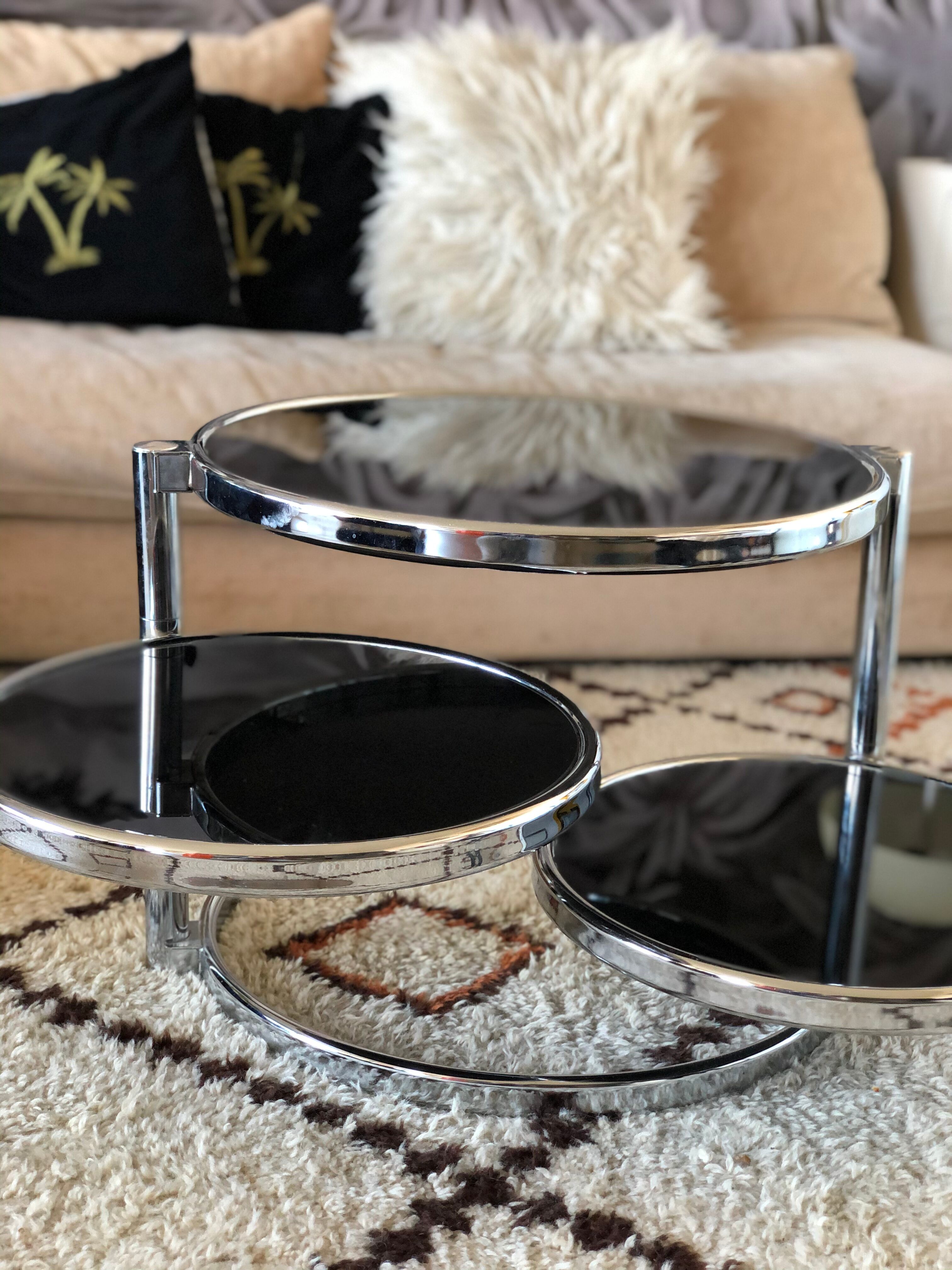 Chrome round coffee table and smoked glass