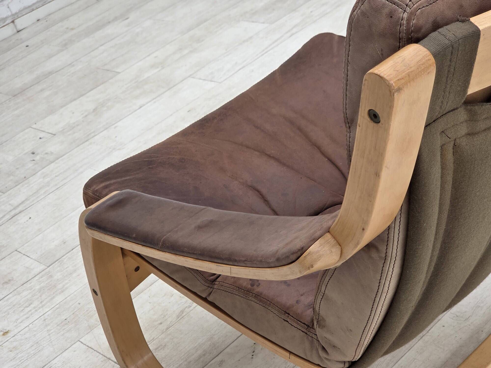 1970s, Swedish design by Åke Fribytter, armchair, leather, bentwood.