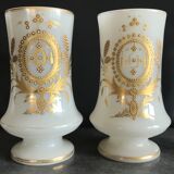 Pair of vases in opaline decoration of motifs of garlands, edges of gold, xixth