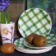Five dessert plates Orchis-Moulin des Loups vintage checkered décor