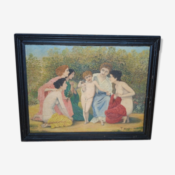 Moreau oil / canvas scene Allegorie dated 1917