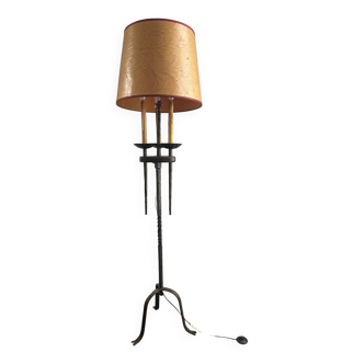Brutalist hammered wrought iron floor lamp 1940