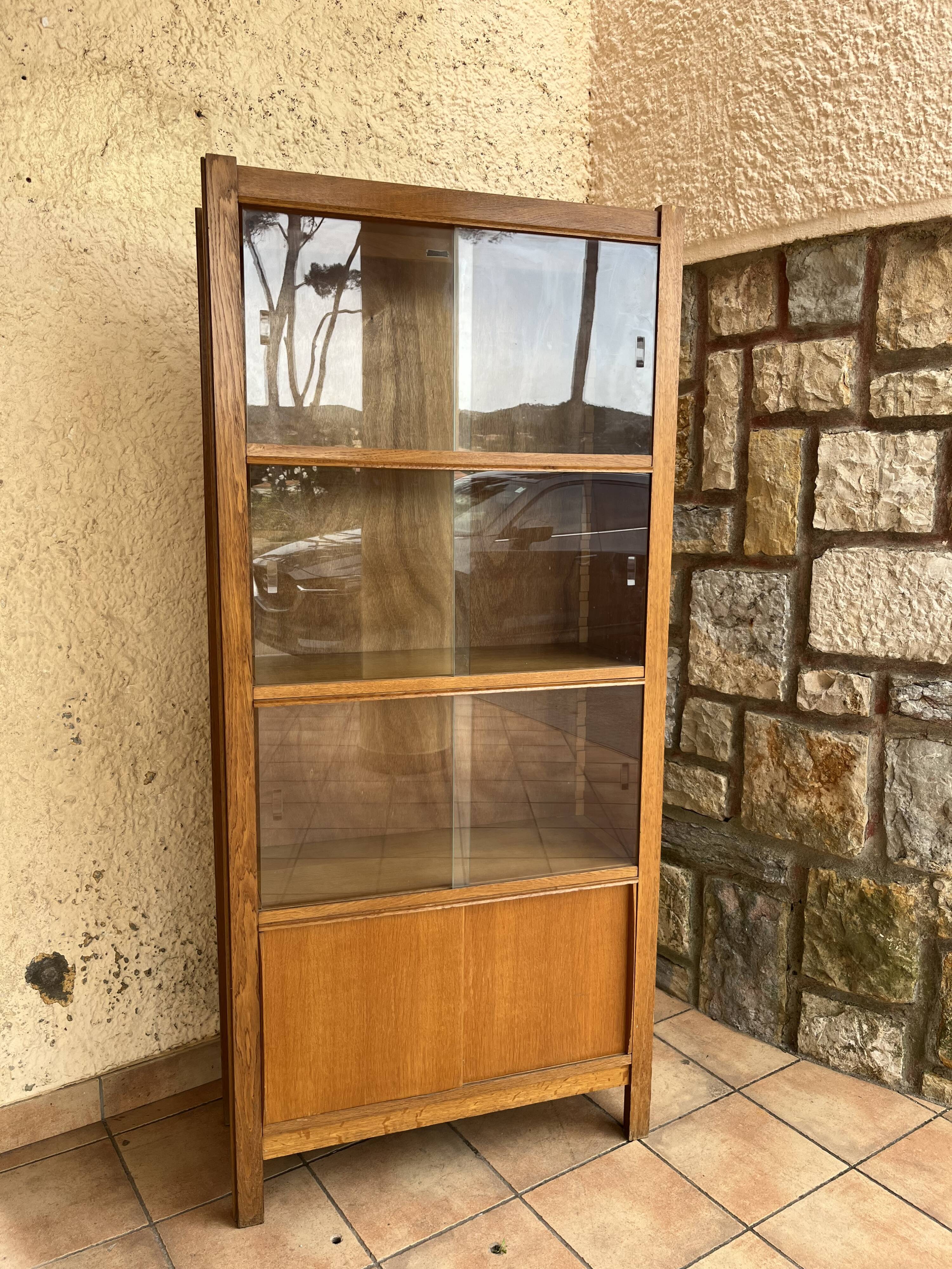 1950 oak glazed bookcase Émile SEIGNEUR
