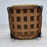 1950s, Danish relax armchair, furniture velour, carved oak wood.