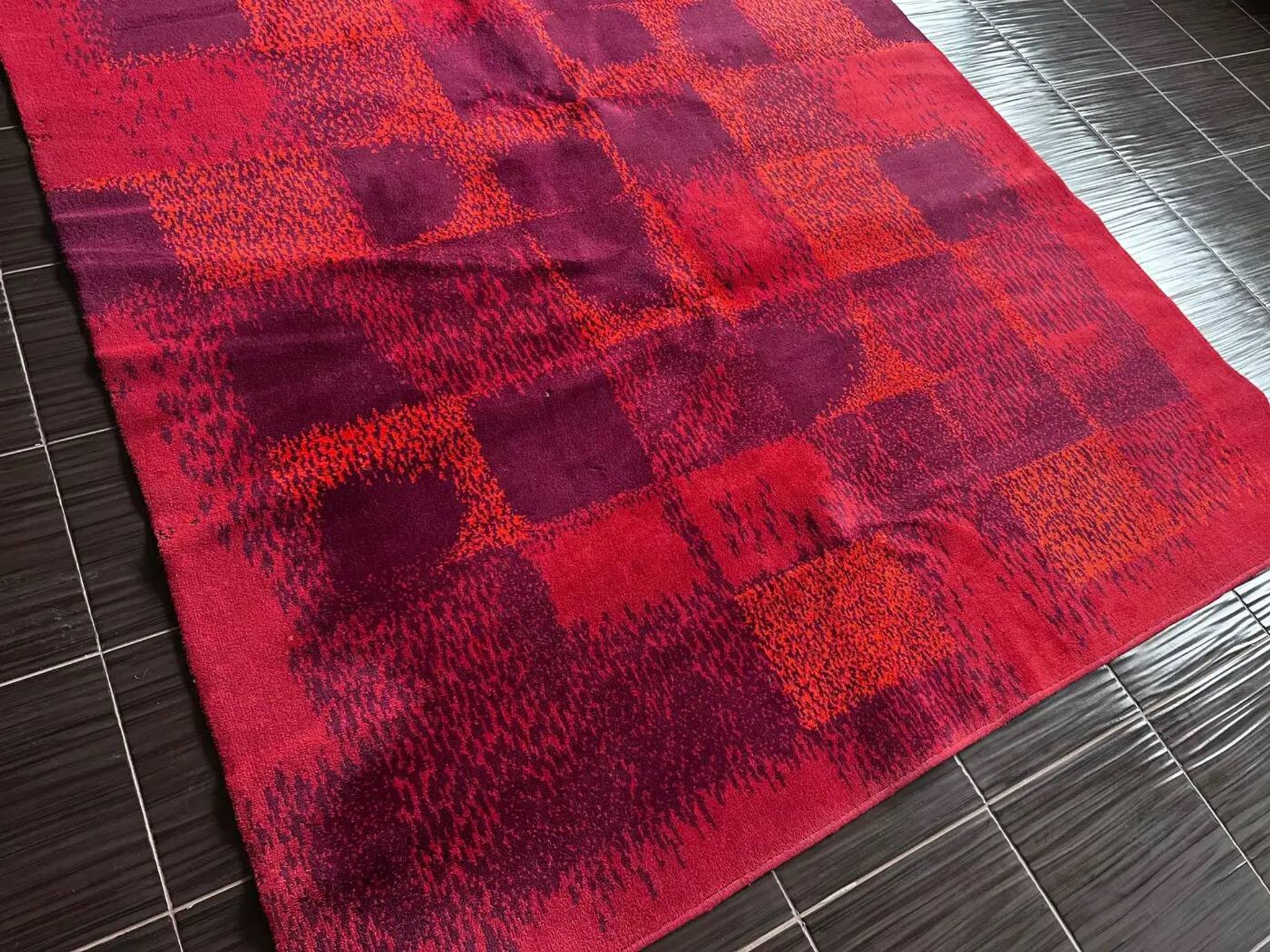 Midcentury abstract design geometric rug / carpet, 1970s / Czechoslovakia