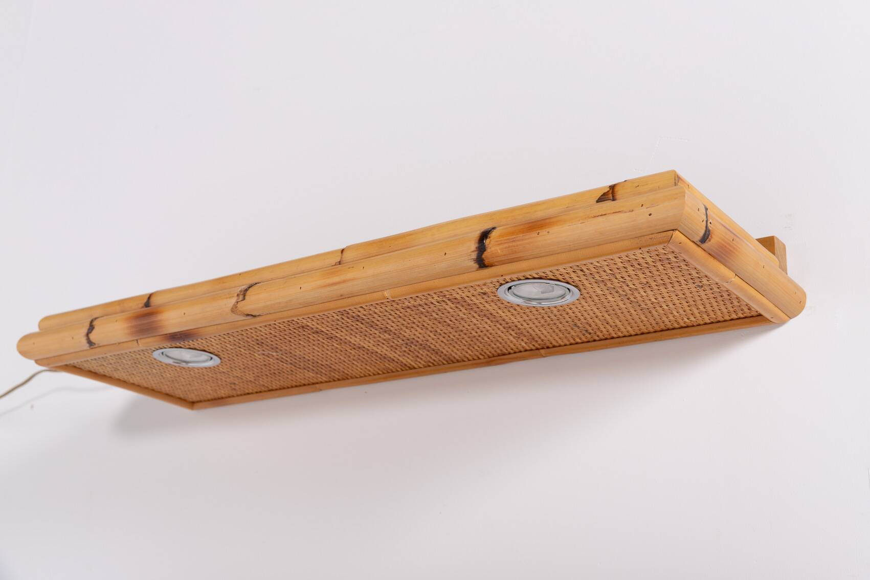 Pair of vintage bamboo-cane wall shelves