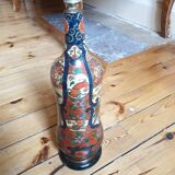 Multicolored painted wooden lamp with floral and animal decoration