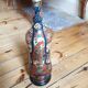 Multicolored painted wooden lamp with floral and animal decoration