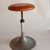 Tabouret pied tulipe à vis,  aluminium et cuir