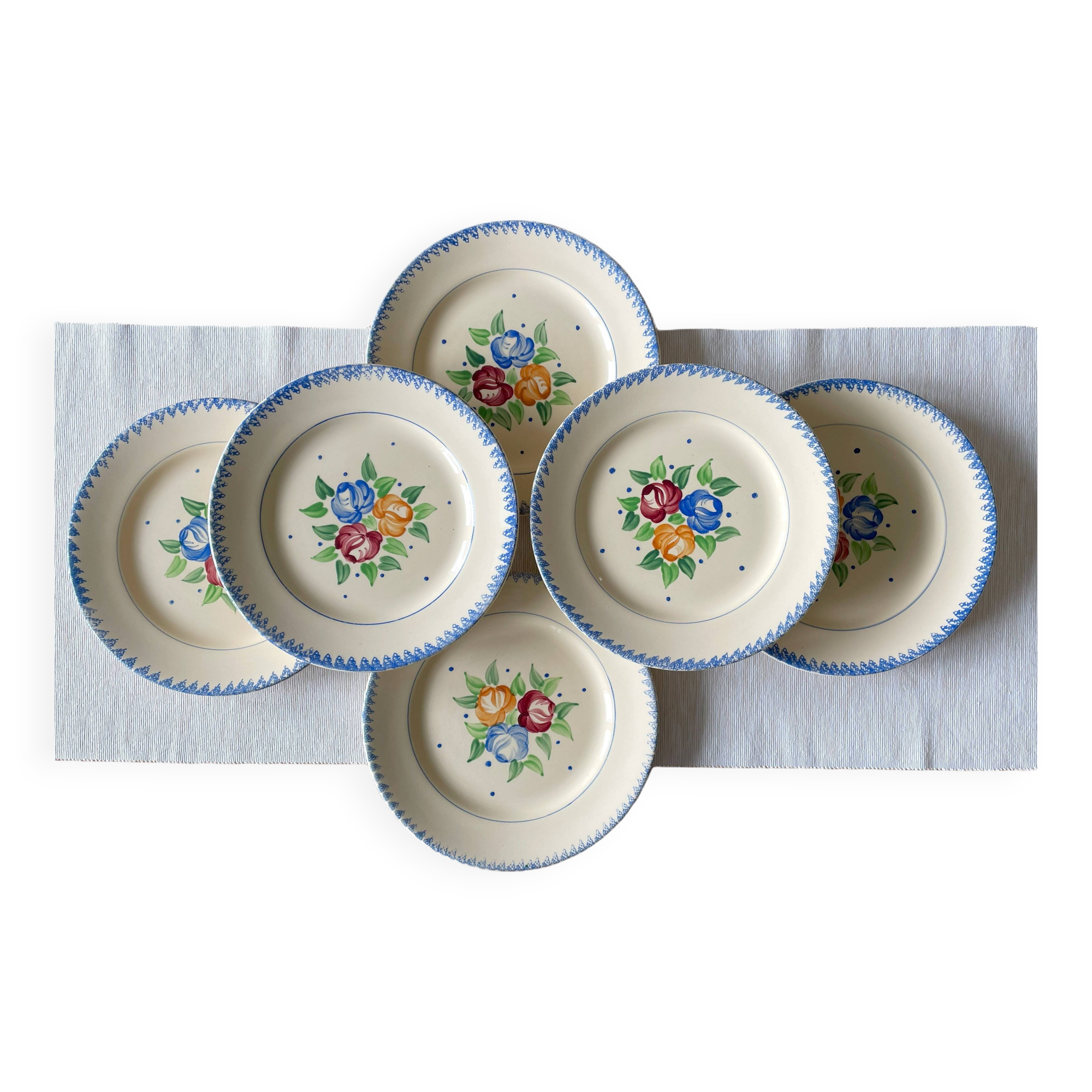 6 old flat plates in Longchamp earthenware