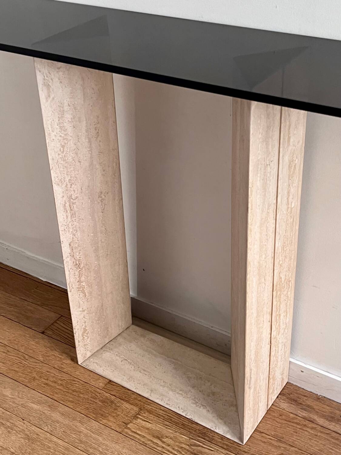 Console travertin verre 80’s