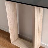 80s travertine glass console