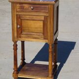 Antique Louis XVI style bedside table in walnut, with a marble top.