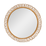 Miroir rond en rotin à entrelacs. Années 1980.