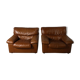 Pair camel leather armchairs