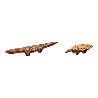Vintage Australian Aboriginal Art Carved Wooden Animal Figurines, Set of 2