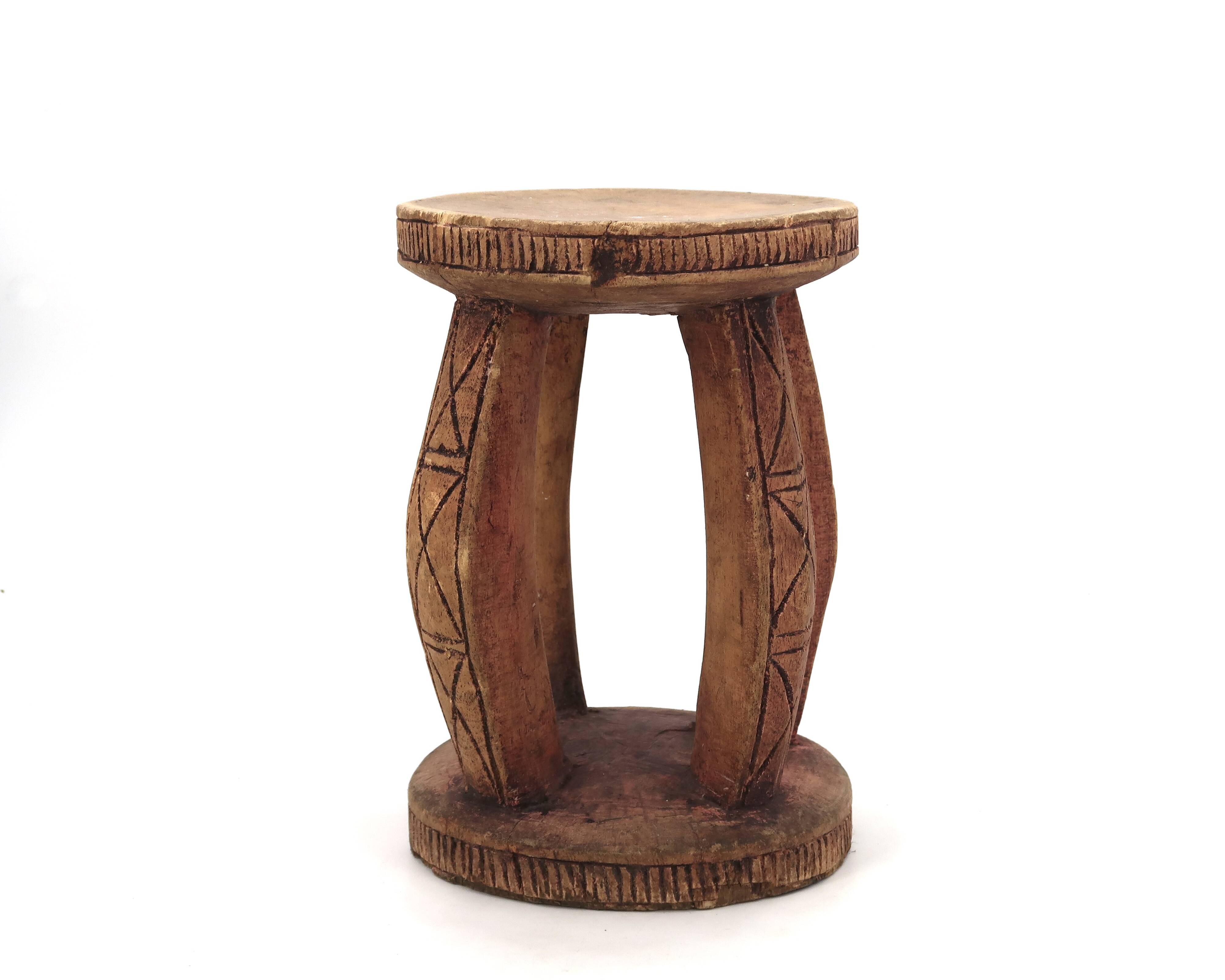 African stool with scarified wooden decoration, 1980s