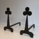Pair of wrought steel and iron chenets with clover decorations 1950