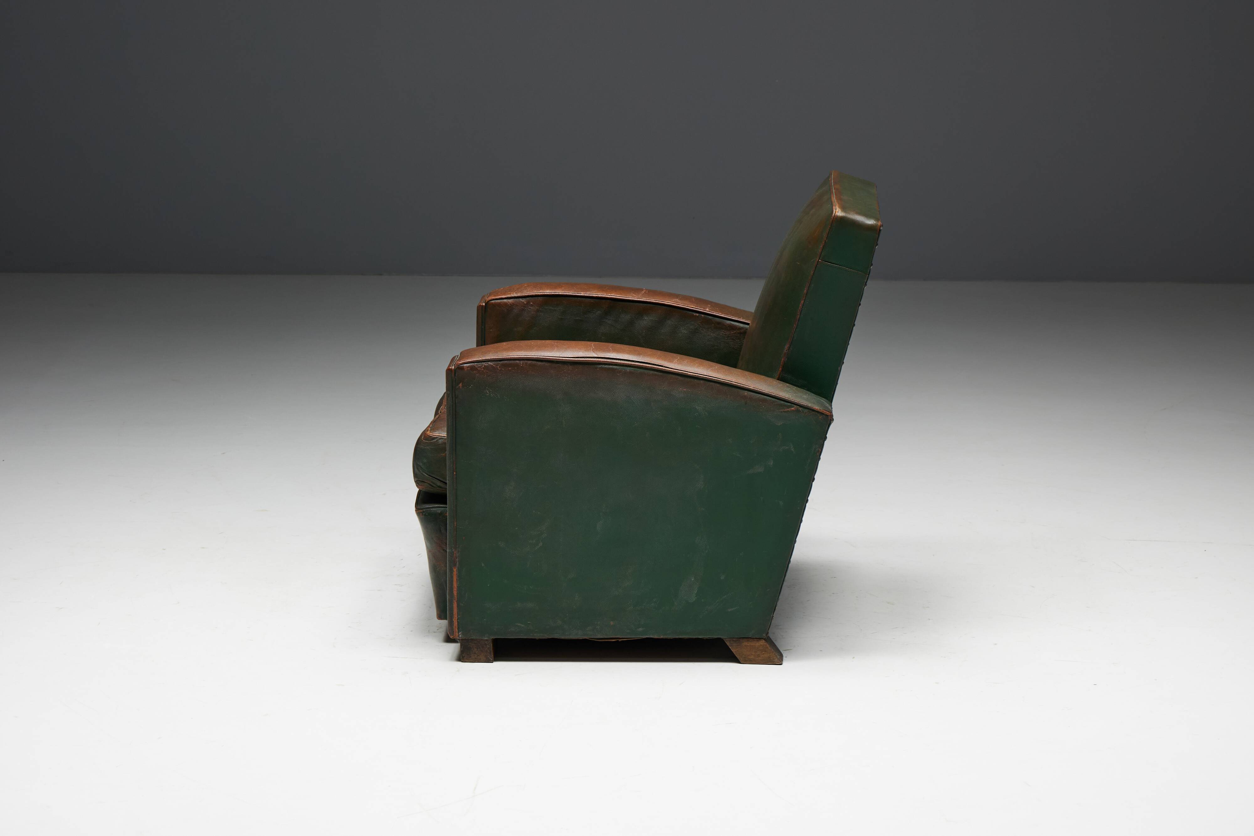 Art Deco Leather Club Chairs, France, 1930s