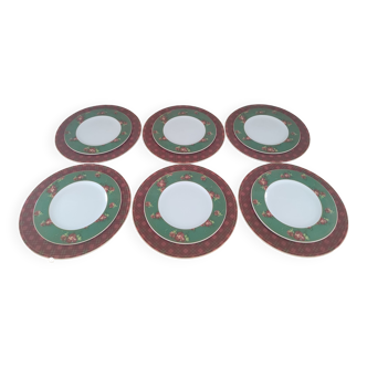 Set of 12 plates (6 flat and 6 dessert) porcelain British Style Scottish décor model