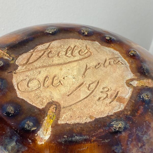 Vase boule Art Déco en terre cuite marron par Albert Heilles