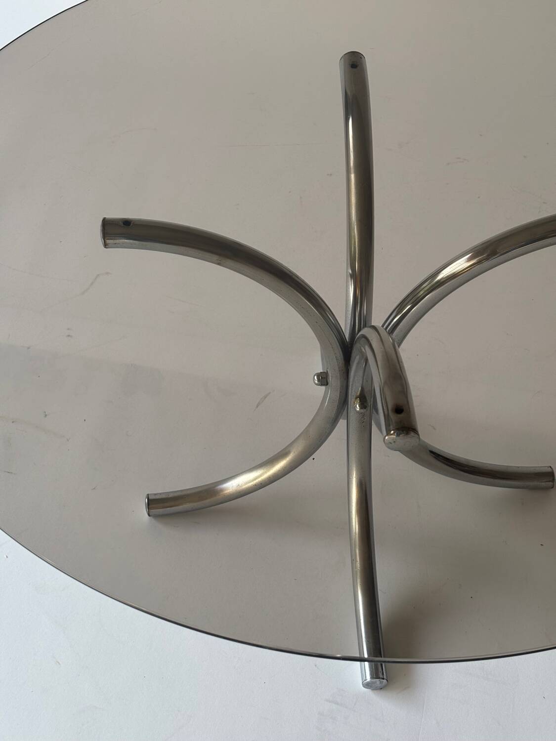 Chrome metal and smoked glass coffee table, 1970