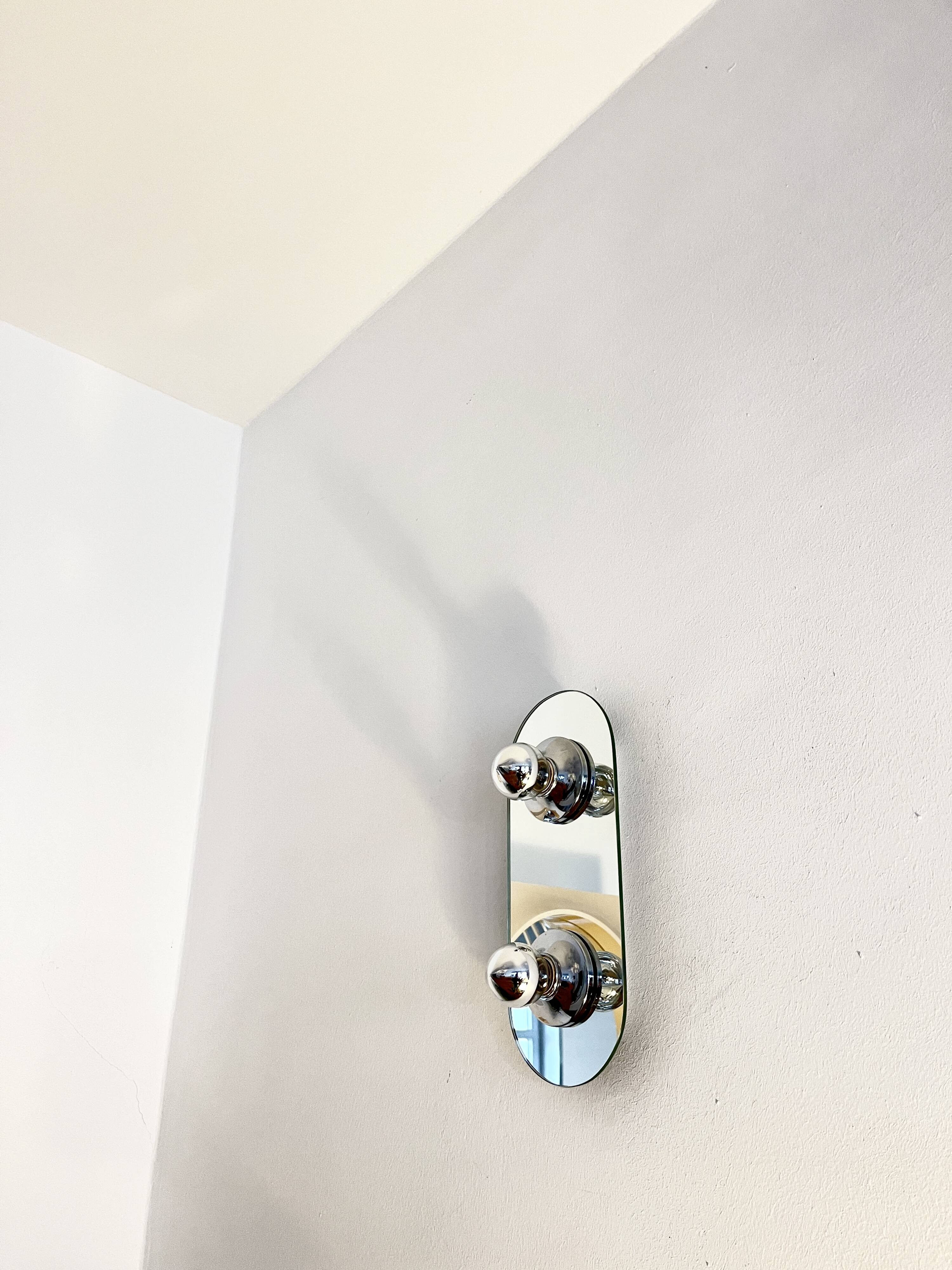 Vintage eglo wall lamp, mirrored glass & metal sconce, germany, 1980s