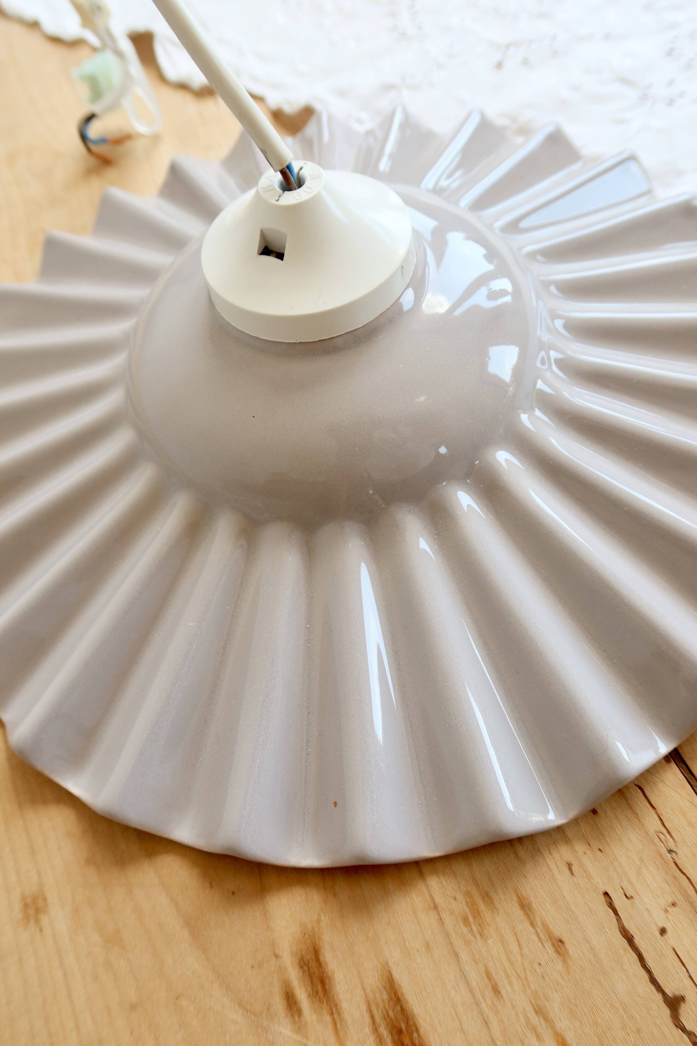 Vintage lilac taupe pleated ceramic pendant light