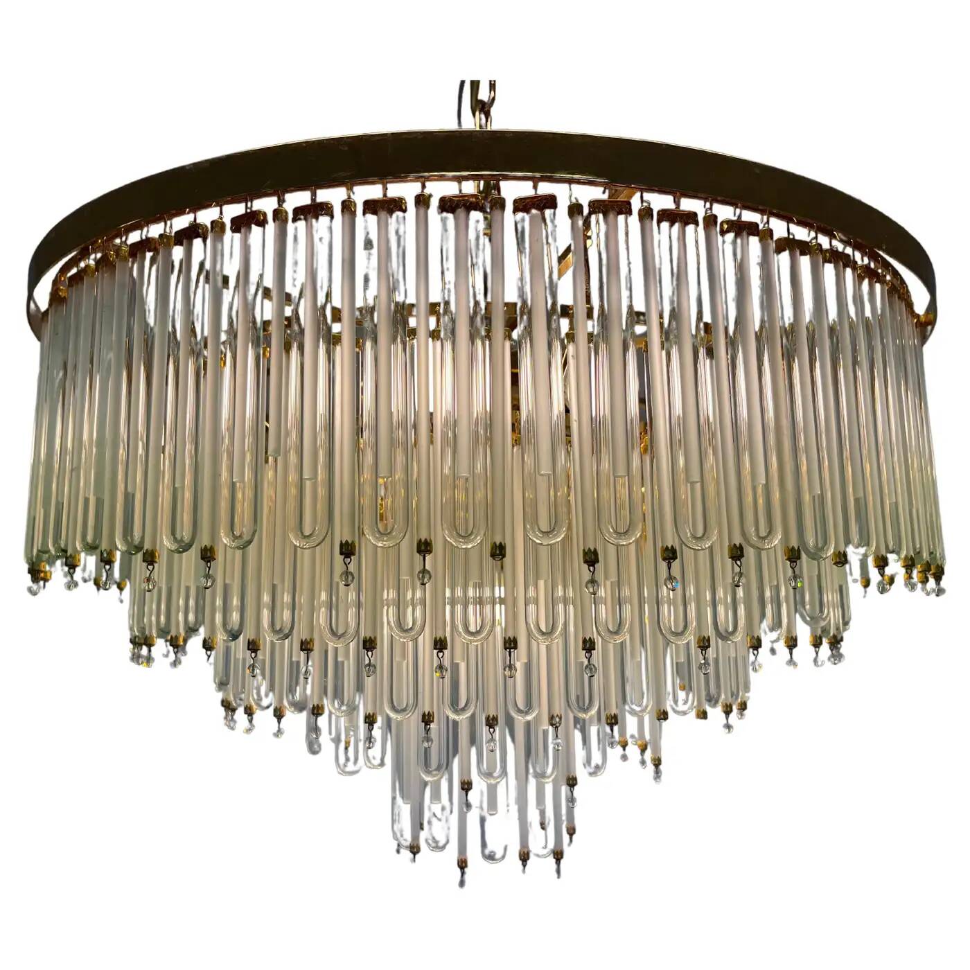 Paire de grands lustres en verre et laiton autrichiens XXL - années 1980