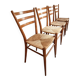 Ensemble de 4 chaises de salle à manger italiennes mid-century avec assises tressées, vers 1950–1970