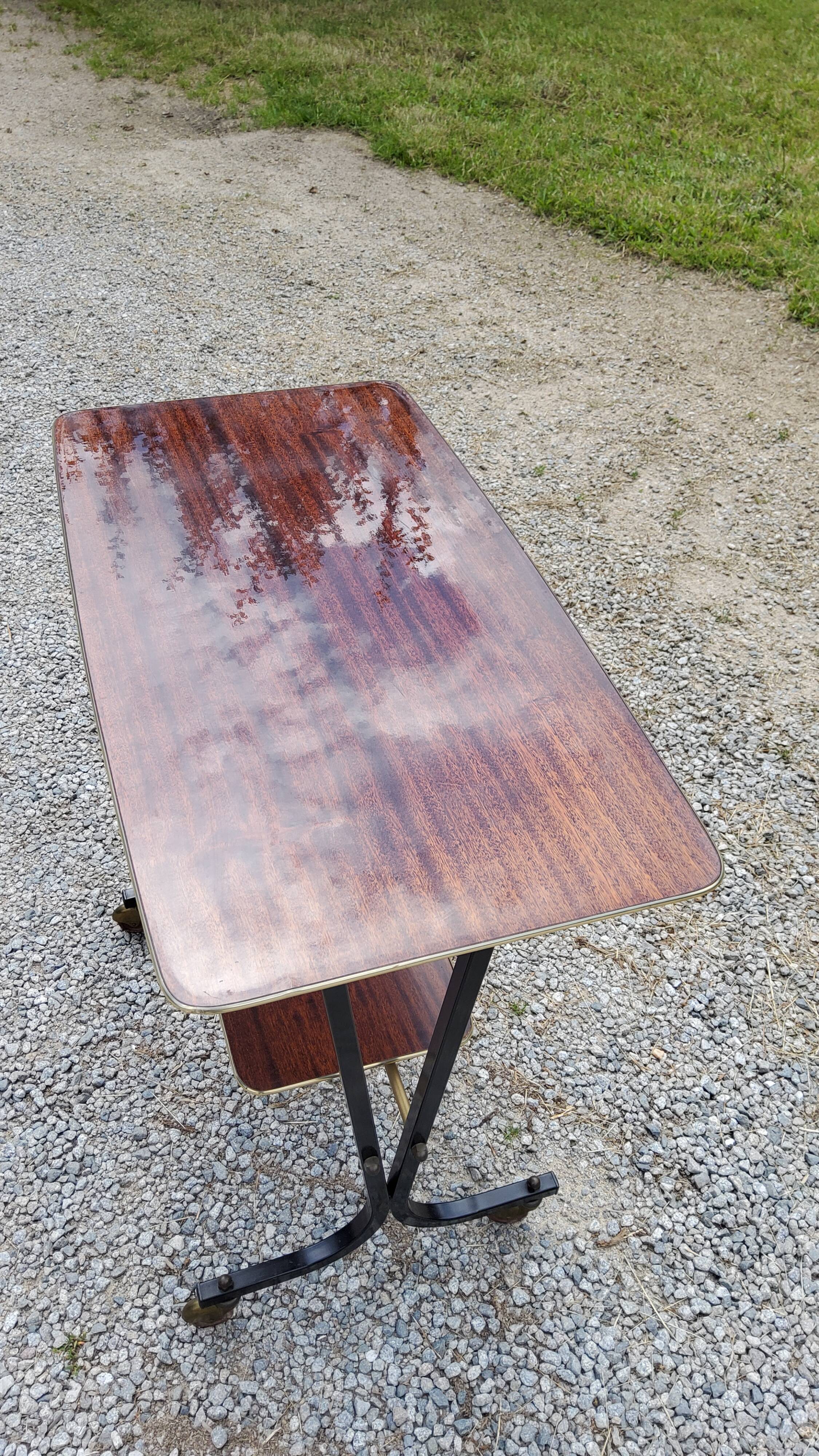 Rolling service of the 60s mahogany varnished and metal