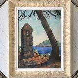 Landscape painting sea old watercolor signed