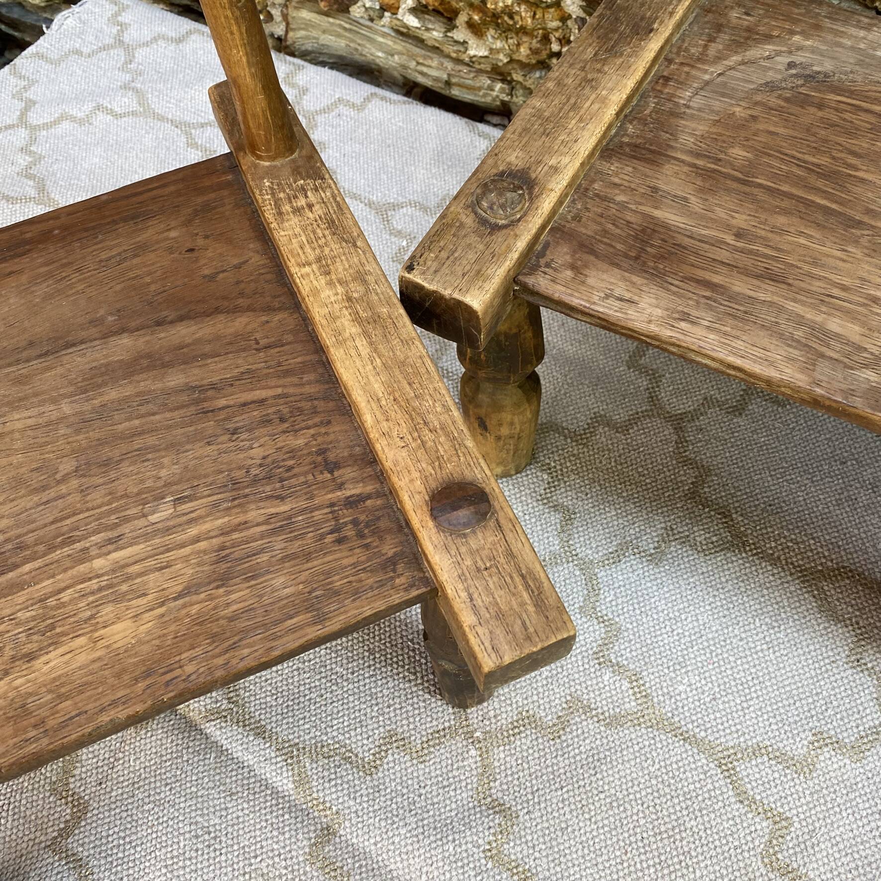Ancient Baoulé African chairs in carved wood, Wabi-Sabi.