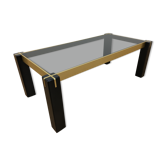 Table basse italienne années 70 noir et doré