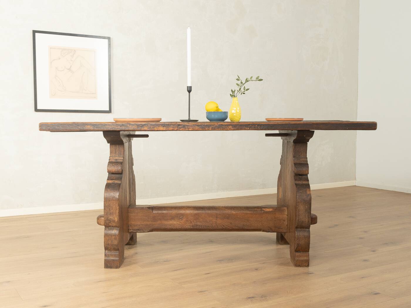 Striking brutalist solid wood table, circa 1970
